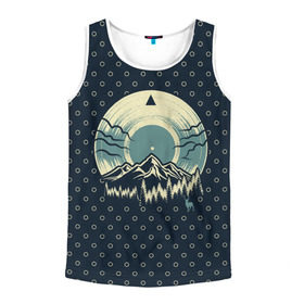 Мужская майка 3D с принтом Музыка гор в Ухте, 100% полиэстер | круглая горловина, приталенный силуэт, длина до линии бедра. Пройма и горловина окантованы тонкой бейкой | forest | melody | mountain | music | nature | retro | sound | vinyl | винил | горы | звук | лес | мелодия | музыка | природа | ретро