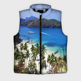 Мужской жилет утепленный 3D с принтом Таиланд в Ухте,  |  | beach | clouds | islands | palm trees | people | sand | sea | ships | sky | thailand | tourism | корабли | люди | море | небо | облака | острова | пальмы | песок | пляж | таиланд | туризм