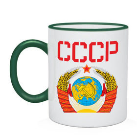 Кружка двухцветная с принтом Сделано в СССР в Ухте, керамика | объем — 330 мл, диаметр — 80 мм. Цветная ручка и кайма сверху, в некоторых цветах — вся внутренняя часть | коммунизм | сделано в ссср | ссср