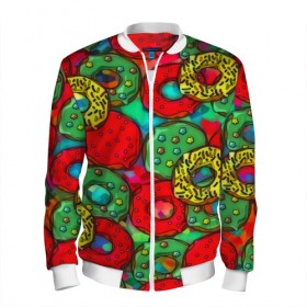 Мужской бомбер 3D с принтом Пончики в Ухте, 100% полиэстер | застегивается на молнию, по бокам два кармана без застежек, по низу бомбера и на воротнике - эластичная резинка | 