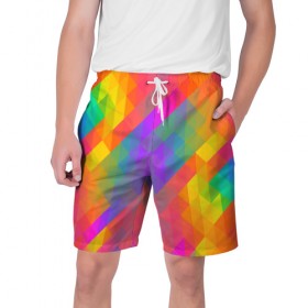 Мужские шорты 3D с принтом Цветные кубики в Ухте,  полиэстер 100% | прямой крой, два кармана без застежек по бокам. Мягкая трикотажная резинка на поясе, внутри которой широкие завязки. Длина чуть выше колен | Тематика изображения на принте: квадраты