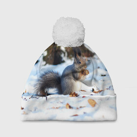 Шапка 3D c помпоном Белка с орешком: в Ухте, 100% полиэстер | универсальный размер, печать по всей поверхности изделия |