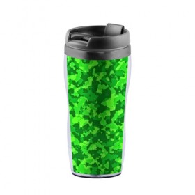 Термокружка-непроливайка с принтом Летний камуфляж в Ухте, внутренняя часть — пищевой пластик, наружная часть — прозрачный пластик, между ними — полиграфическая вставка с рисунком | объем — 350 мл, герметичная крышка | Тематика изображения на принте: 