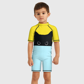 Детский купальный костюм 3D Кот спрятался: в Ухте, Полиэстер 85%, Спандекс 15% | застежка на молнии на спине | 3d | cat | kitty | животные | иллюстрация | киса | кот | кот спрятался | котенок | котэ | кошка | минимализм | рисунок | цифровое искусство