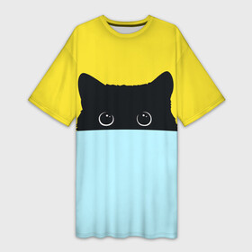 Платье-футболка 3D с принтом Кот спрятался в Ухте,  |  | 3d | cat | kitty | животные | иллюстрация | киса | кот | кот спрятался | котенок | котэ | кошка | минимализм | рисунок | цифровое искусство