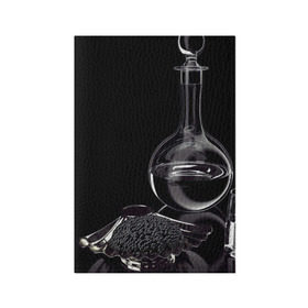 Обложка для паспорта матовая кожа с принтом Водка и черная икра в Ухте, натуральная матовая кожа | размер 19,3 х 13,7 см; прозрачные пластиковые крепления | графин | еда | жидкость | закуска | темный | черный