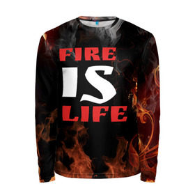 Мужской лонгслив 3D с принтом Fire is life (Огонь это жизнь) в Ухте, 100% полиэстер | длинные рукава, круглый вырез горловины, полуприлегающий силуэт | Тематика изображения на принте: fire | is | life | алфавит | английский | большие | буквы | горит | жар | клевая | надпись | огонь | огонь это жизнь | пламя | пожар | полымя | прикольная | пыл | свет | слово | цитата