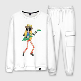 Мужской костюм хлопок с принтом Брук в Ухте, 100% хлопок | на свитшоте круглая горловина, мягкая резинка по низу. Брюки заужены к низу, на них два вида карманов: два “обычных” по бокам и два объемных, с клапанами, расположенные ниже линии бедра. Брюки с мягкой трикотажной резинкой на поясе и по низу штанин. В поясе для дополнительного комфорта — широкие завязки | Тематика изображения на принте: anime | brook | one | piece | ван | луффи | музыка | пираты | пис | скелет