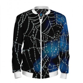 Мужской бомбер 3D с принтом Паутинка в Ухте, 100% полиэстер | застегивается на молнию, по бокам два кармана без застежек, по низу бомбера и на воротнике - эластичная резинка | паутина | роса