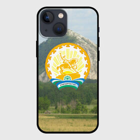 Чехол для iPhone 13 mini с принтом Башкортостан в Ухте,  |  | башкирии | башкирия | башкортостан республика | герб | гора | горы | заповедник | знак | озеро | природа | салават юлаев | символ | столица уфа | урал | чистое голубое небо | эмблема