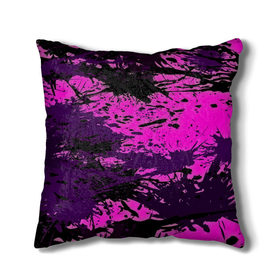 Подушка 3D с принтом Кляксы красок в Ухте, наволочка – 100% полиэстер, наполнитель – холлофайбер (легкий наполнитель, не вызывает аллергию). | состоит из подушки и наволочки. Наволочка на молнии, легко снимается для стирки | лиловый | пятна | черный | яркий