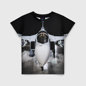 Детская футболка 3D с принтом Истребитель в Ухте, 100% гипоаллергенный полиэфир | прямой крой, круглый вырез горловины, длина до линии бедер, чуть спущенное плечо, ткань немного тянется | Тематика изображения на принте: самолет