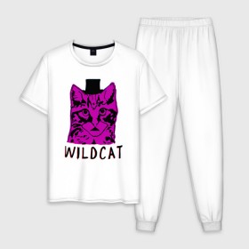 Мужская пижама хлопок с принтом wildcat в Ухте, 100% хлопок | брюки и футболка прямого кроя, без карманов, на брюках мягкая резинка на поясе и по низу штанин
 | cat | gta | gtaonline | wildcat | кот