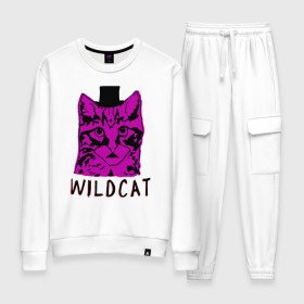 Женский костюм хлопок с принтом wildcat в Ухте, 100% хлопок | на свитшоте круглая горловина, мягкая резинка по низу. Брюки заужены к низу, на них два вида карманов: два 