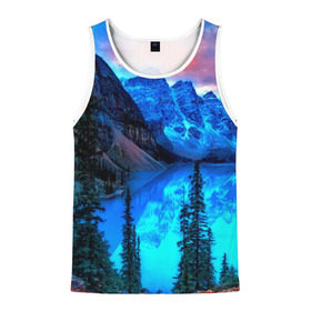 Мужская майка 3D с принтом Озеро в Ухте, 100% полиэстер | круглая горловина, приталенный силуэт, длина до линии бедра. Пройма и горловина окантованы тонкой бейкой | banff national park | canada | lake | landscape | moraine | лес | озеро | природа | страны