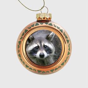 Стеклянный ёлочный шар Озадаченный енот: в Ухте, Стекло | Диаметр: 80 мм | добрый | енот | животное | зверек | зверь | красивый | милое | милый | полоски серые | полоскун | прикольный | природа | усатый | фауна | флора | хищник | черный | шерсть