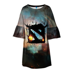 Детское платье 3D с принтом Dota II в Ухте, 100% полиэстер | прямой силуэт, чуть расширенный к низу. Круглая горловина, на рукавах — воланы | dota | дота | дота2 | космос | лого