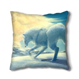 Подушка 3D с принтом Белый волк в Ухте, наволочка – 100% полиэстер, наполнитель – холлофайбер (легкий наполнитель, не вызывает аллергию). | состоит из подушки и наволочки. Наволочка на молнии, легко снимается для стирки | 