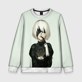 Детский свитшот 3D с принтом B2 в Ухте, 100% полиэстер | свободная посадка, прямой крой, мягкая тканевая резинка на рукавах и понизу свитшота | automata | nier
