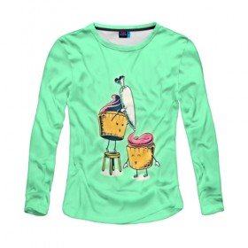 Женский лонгслив 3D с принтом Забавные пироженки в Ухте, 100% полиэстер | длинные рукава, круглый вырез горловины, полуприлегающий силуэт | 