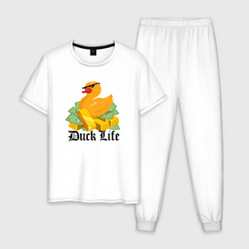 Мужская пижама хлопок с принтом Duck Life в Ухте, 100% хлопок | брюки и футболка прямого кроя, без карманов, на брюках мягкая резинка на поясе и по низу штанин
 | duck | ducklife | life | thuglife | утка | уточка