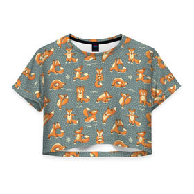 Женская футболка 3D укороченная Foxes yoga: в Ухте, 100% полиэстер | круглая горловина, длина футболки до линии талии, рукава с отворотами | fitness | fox | yoga | йога | лис | лиса | лисенок | фитнесс