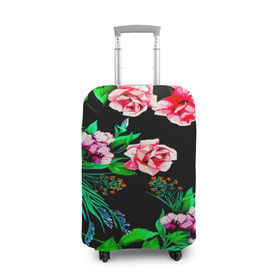 Чехол для чемодана 3D с принтом Цветочный узор в Ухте, 86% полиэфир, 14% спандекс | двустороннее нанесение принта, прорези для ручек и колес | 