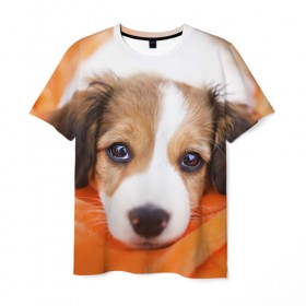 Мужская футболка 3D с принтом Щеночек в Ухте, 100% полиэфир | прямой крой, круглый вырез горловины, длина до линии бедер | 