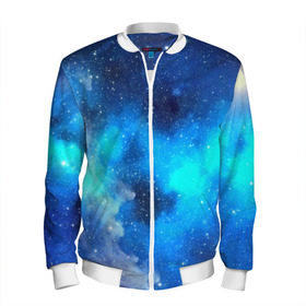 Мужской бомбер 3D с принтом Космический свет в Ухте, 100% полиэстер | застегивается на молнию, по бокам два кармана без застежек, по низу бомбера и на воротнике - эластичная резинка | синий