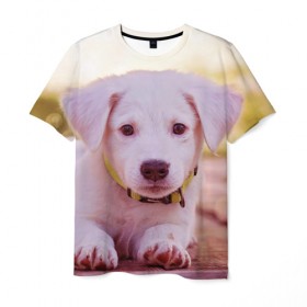 Мужская футболка 3D с принтом Щеночек в Ухте, 100% полиэфир | прямой крой, круглый вырез горловины, длина до линии бедер | 