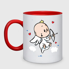 Кружка двухцветная Ангелок: в Ухте, керамика | объем — 330 мл, диаметр — 80 мм. Цветная ручка и кайма сверху, в некоторых цветах — вся внутренняя часть |