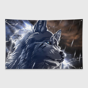 Флаг-баннер с принтом Волк и дождь в Ухте, 100% полиэстер | размер 67 х 109 см, плотность ткани — 95 г/м2; по краям флага есть четыре люверса для крепления | зверь | хищник | черный