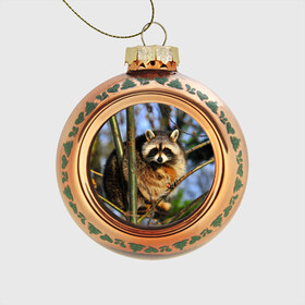 Стеклянный ёлочный шар Енот: в Ухте, Стекло | Диаметр: 80 мм | дерево | енот | животные | милый | природа