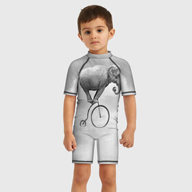 Детский купальный костюм 3D с принтом Hipster Bike в Ухте, Полиэстер 85%, Спандекс 15% | застежка на молнии на спине | elephant | hipster | индия | йога | слон | хипстер