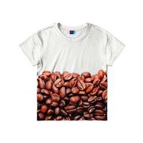 Детская футболка 3D с принтом coffee в Ухте, 100% гипоаллергенный полиэфир | прямой крой, круглый вырез горловины, длина до линии бедер, чуть спущенное плечо, ткань немного тянется | 3d | beans | coffee | еда | зерна | кофе | напиток | природа | текстуры