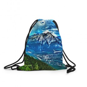 Рюкзак-мешок 3D с принтом Snowy mountains в Ухте, 100% полиэстер | плотность ткани — 200 г/м2, размер — 35 х 45 см; лямки — толстые шнурки, застежка на шнуровке, без карманов и подкладки | 