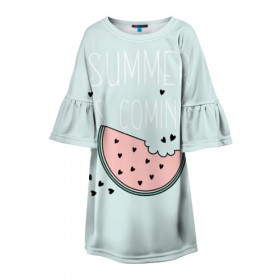 Детское платье 3D с принтом Summer в Ухте, 100% полиэстер | прямой силуэт, чуть расширенный к низу. Круглая горловина, на рукавах — воланы | Тематика изображения на принте: hipster | swag | vegan | vegetarian | веган | вегетарианство | еда | свэг | хипстер