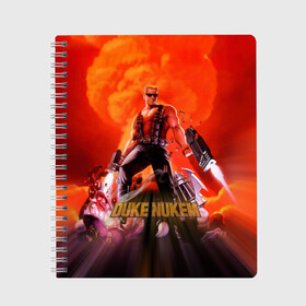 Тетрадь с принтом Duke Nukem в Ухте, 100% бумага | 48 листов, плотность листов — 60 г/м2, плотность картонной обложки — 250 г/м2. Листы скреплены сбоку удобной пружинной спиралью. Уголки страниц и обложки скругленные. Цвет линий — светло-серый
 | брутальный | взрыв | дюк нюмем | мужик | огонь | радиация | ядерный