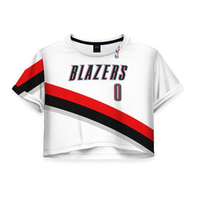 Женская футболка 3D укороченная с принтом Форма Portland Trail Blazers белая в Ухте, 100% полиэстер | круглая горловина, длина футболки до линии талии, рукава с отворотами | nba