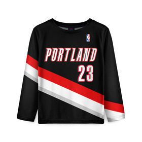 Детский лонгслив 3D с принтом Форма Portland Trail Blazers чёрная в Ухте, 100% полиэстер | длинные рукава, круглый вырез горловины, полуприлегающий силуэт
 | Тематика изображения на принте: nba