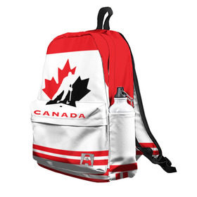 Рюкзак 3D с принтом TEAM CANADA в Ухте, 100% полиэстер | лямки с регулируемой длиной, сверху петелька, чтобы рюкзак можно было повесить на вешалку. Основное отделение закрывается на молнию, как и внешний карман. Внутри два дополнительных кармана, один из которых закрывается на молнию. По бокам два дополнительных кармашка | 2017 | canada | team | teamcanada | канада | мира | россия | хоккей | чемпионат | чм2017