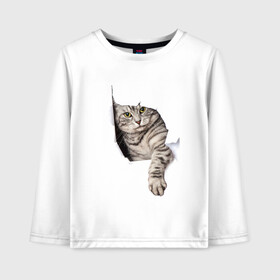Детский лонгслив хлопок Кот прорвался: в Ухте, 100% хлопок | круглый вырез горловины, полуприлегающий силуэт, длина до линии бедер | животные | коты | лапа | прорвался