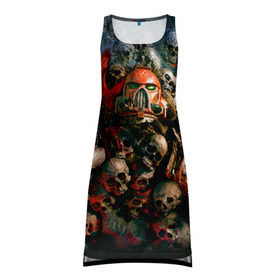 Платье-майка 3D с принтом WH40k черепа в Ухте, 100% полиэстер | полуприлегающий силуэт, широкие бретели, круглый вырез горловины, удлиненный подол сзади. | dawn | eldar | war | warhammer | wh | wh40k | вархаммер | ваха | эльдар | эльдары