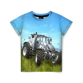 Детская футболка 3D с принтом Farming simulator 1 в Ухте, 100% гипоаллергенный полиэфир | прямой крой, круглый вырез горловины, длина до линии бедер, чуть спущенное плечо, ткань немного тянется | farming | simulator | трактор | фермер