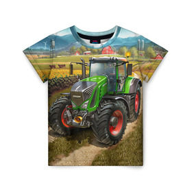 Детская футболка 3D с принтом Farming simulator 2 в Ухте, 100% гипоаллергенный полиэфир | прямой крой, круглый вырез горловины, длина до линии бедер, чуть спущенное плечо, ткань немного тянется | farming | simulator | трактор | фермер