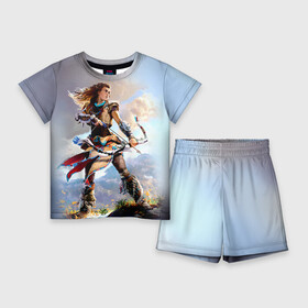 Детский костюм с шортами 3D с принтом HZD 4 в Ухте,  |  | Тематика изображения на принте: dawn | horizon | zero | роботы