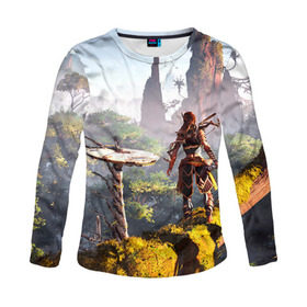 Женский лонгслив 3D с принтом HZD 6 в Ухте, 100% полиэстер | длинные рукава, круглый вырез горловины, полуприлегающий силуэт | dawn | horizon | zero | робот