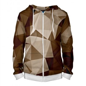 Мужская толстовка 3D на молнии с принтом Brown geometry в Ухте, 100% полиэстер | длина до линии бедра, манжеты и пояс оформлены мягкой тканевой резинкой, двухслойный капюшон со шнурком для регулировки, спереди молния, по бокам два кармана | Тематика изображения на принте: abstraction | геометрия | грани | полигоны | текстура | треугольники