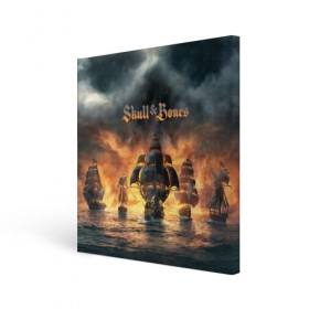 Холст квадратный с принтом Skull and Bones в Ухте, 100% ПВХ |  | игра | корабль | кости | море | огонь | пират | пламя | череп