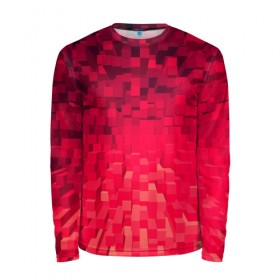 Мужской лонгслив 3D с принтом Красные кубики в Ухте, 100% полиэстер | длинные рукава, круглый вырез горловины, полуприлегающий силуэт | Тематика изображения на принте: абстракция | кубики | фигуры